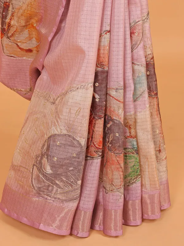 Light purple semi cotton silk saree for women
