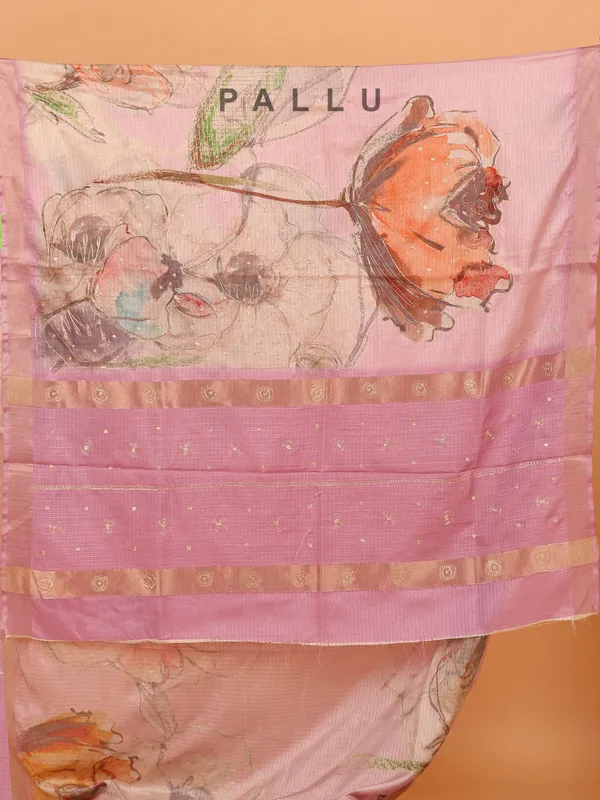 Light purple semi cotton silk saree for women