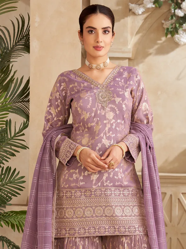 Light Purple sharara suit with zari work