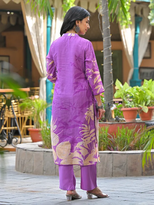 Light purple silk festive printed kurti set