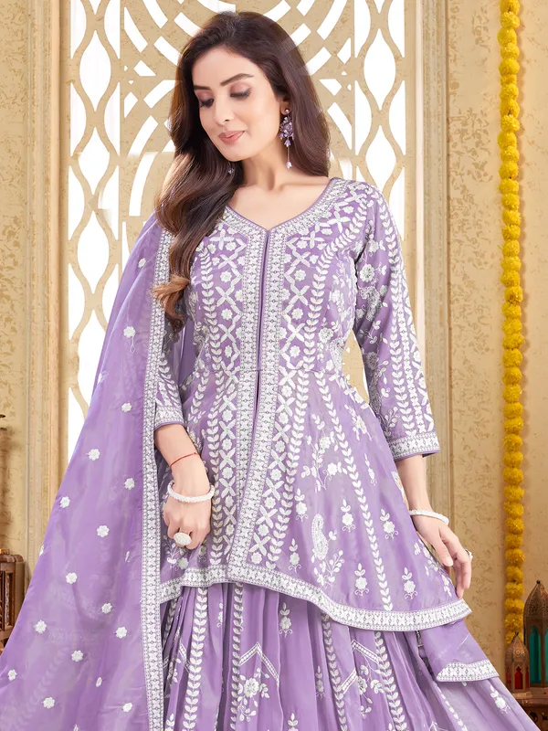 Light purple silk festive wear lehenga suit