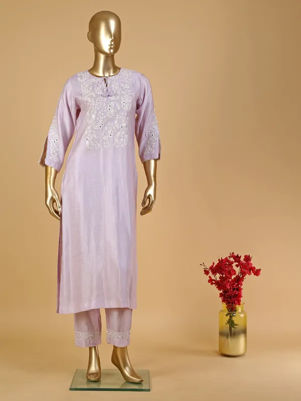Light purple silk kurti set for festive
