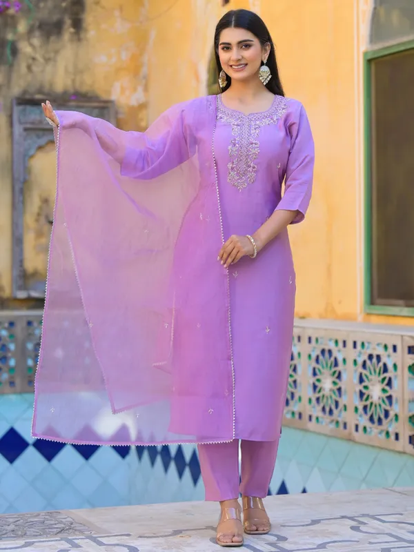 Light purple silk kurti set for women