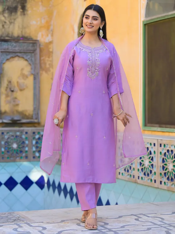 Light purple silk kurti set for women