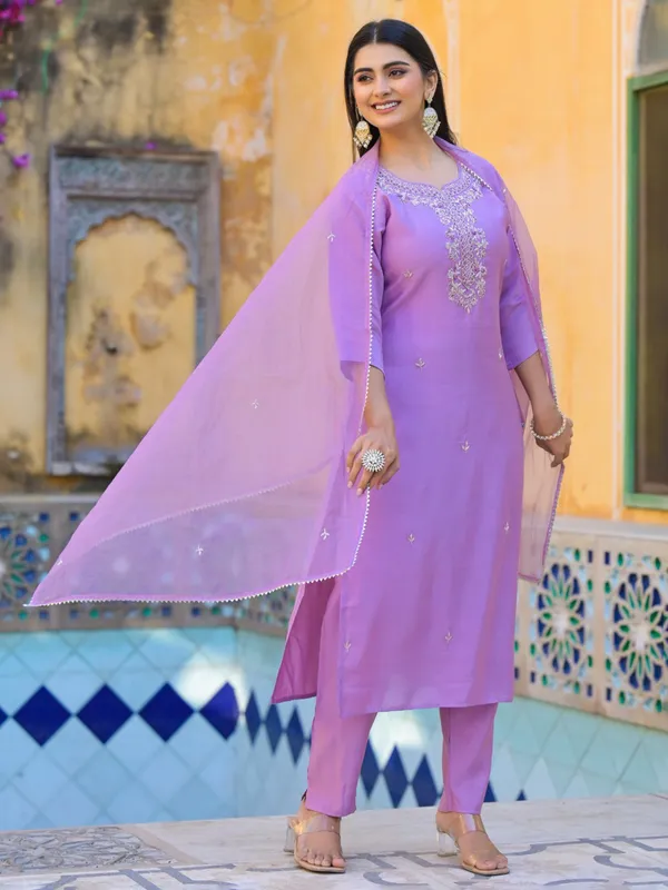 Light purple silk kurti set for women