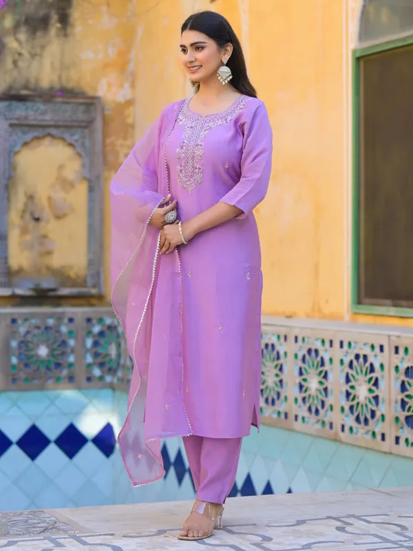 Light purple silk kurti set for women