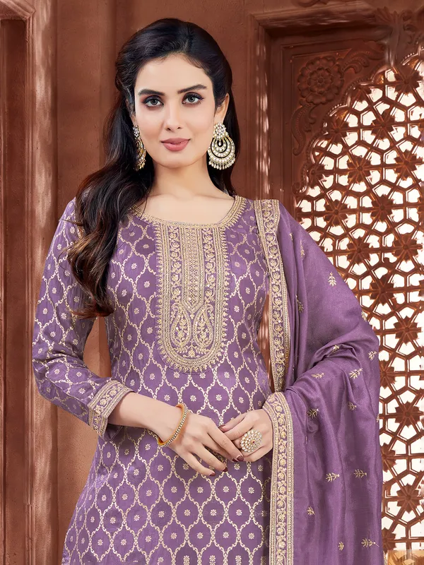 Light purple silk palazzo suit for women