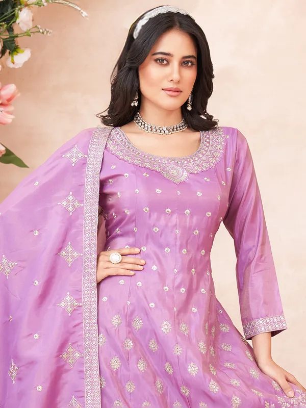 Light purple silk palazzo suit for women festive wear
