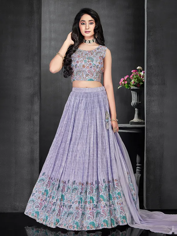 Light purple silk printed lehenga choli