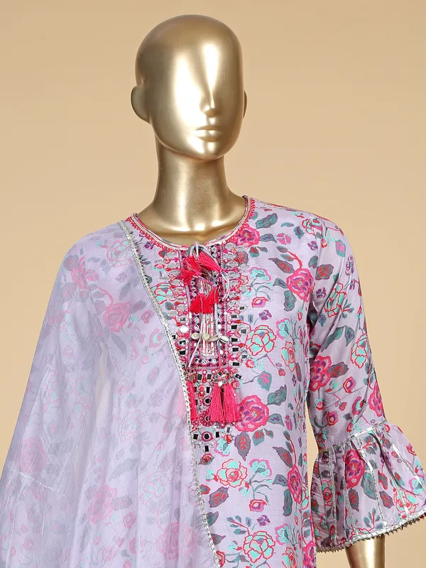 Light purple silk printed sharara suit