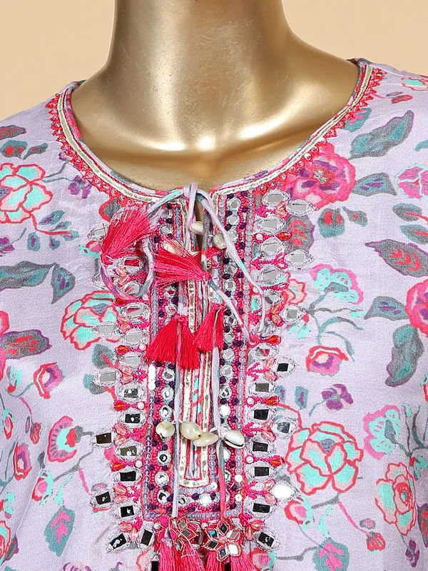 Light purple silk printed sharara suit