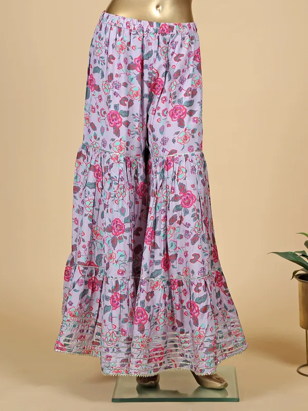 Light purple silk printed sharara suit