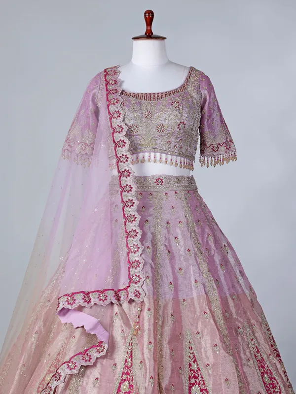 Light purple silk round neck lehenga choli with dupatta