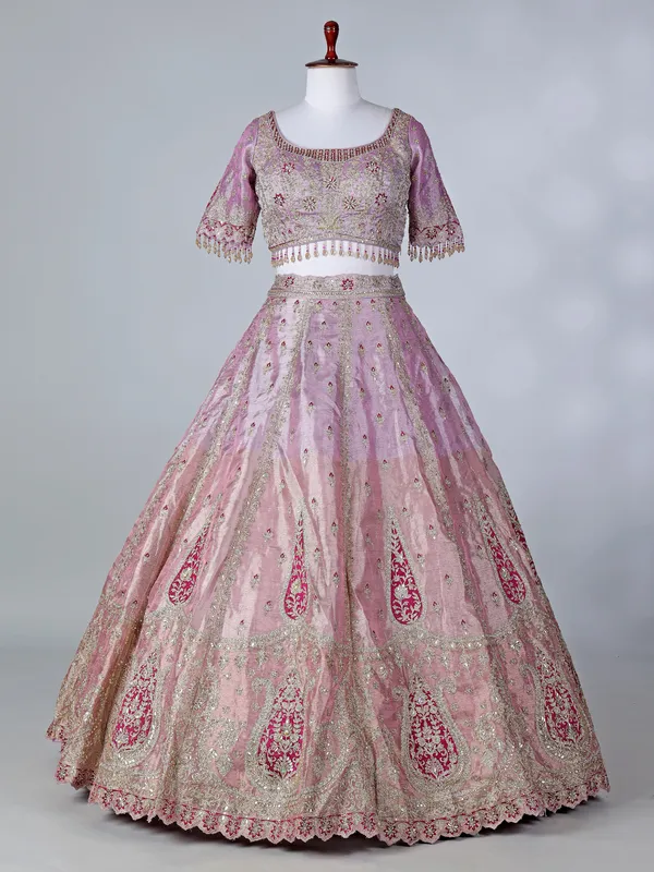 Light purple silk round neck lehenga choli with dupatta