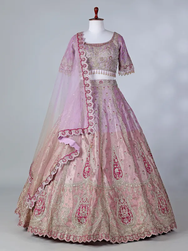 Light purple silk round neck lehenga choli with dupatta