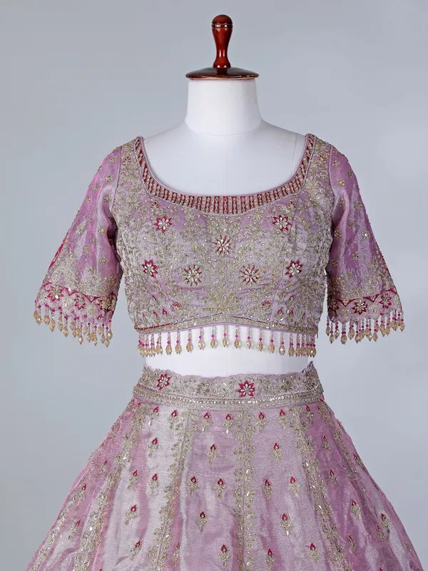 Light purple silk round neck lehenga choli with dupatta