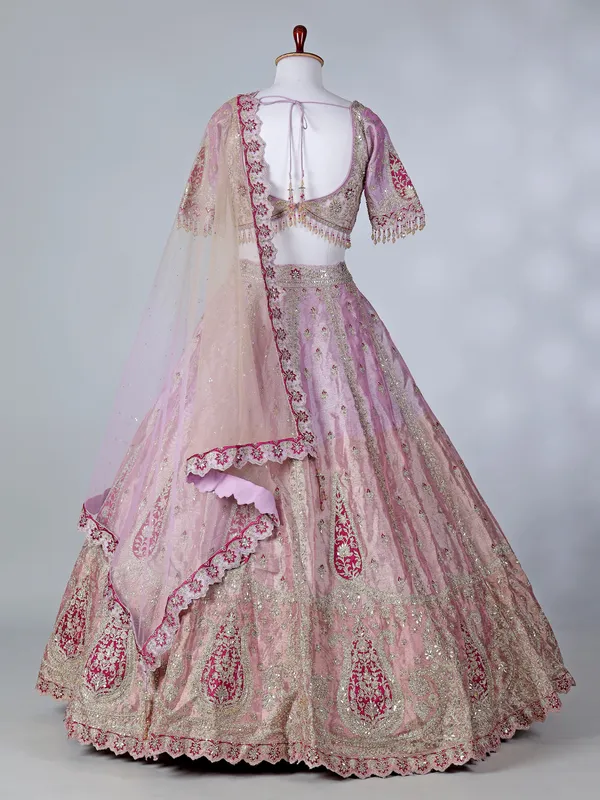 Light purple silk round neck lehenga choli with dupatta