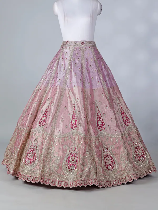 Light purple silk round neck lehenga choli with dupatta