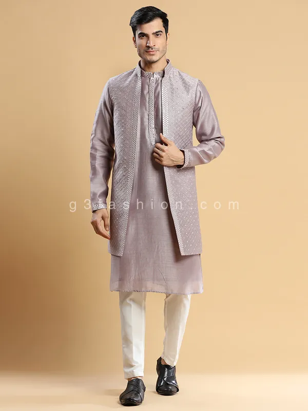 Light purple silk waistcoat set for wedding