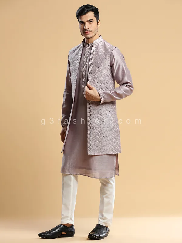 Light purple silk waistcoat set for wedding