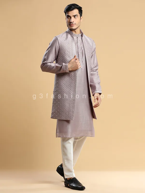 Light purple silk waistcoat set for wedding