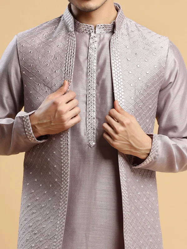 Light purple silk waistcoat set for wedding