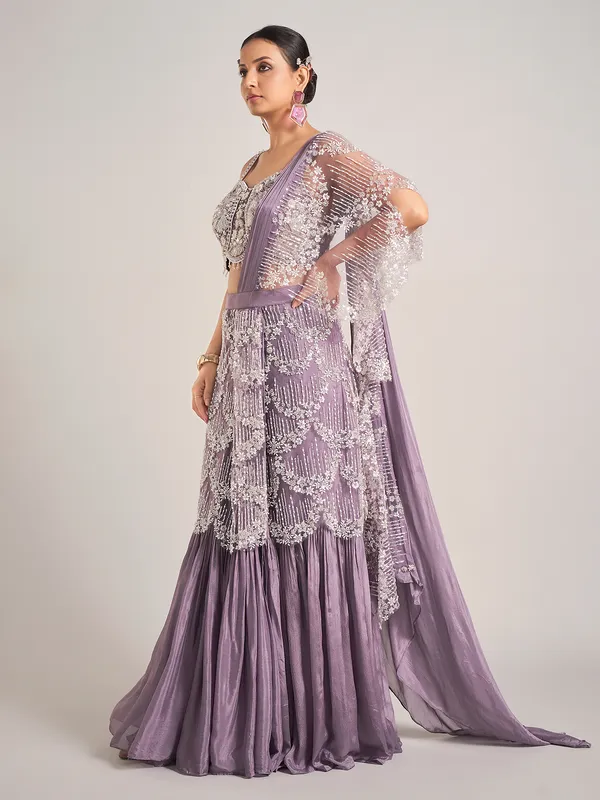 Light purple silk wedding lehenga choli with dupatta