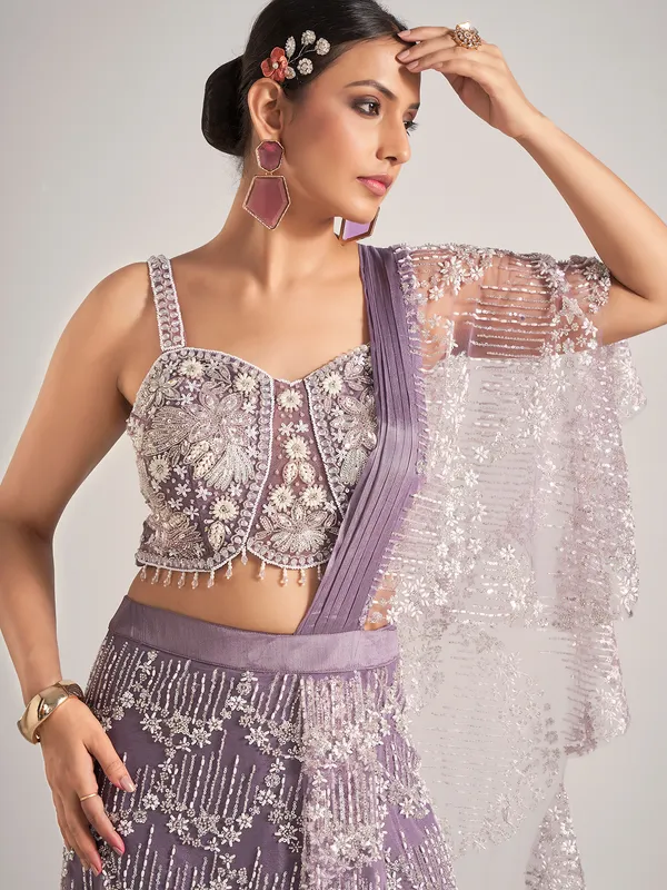 Light purple silk wedding lehenga choli with dupatta