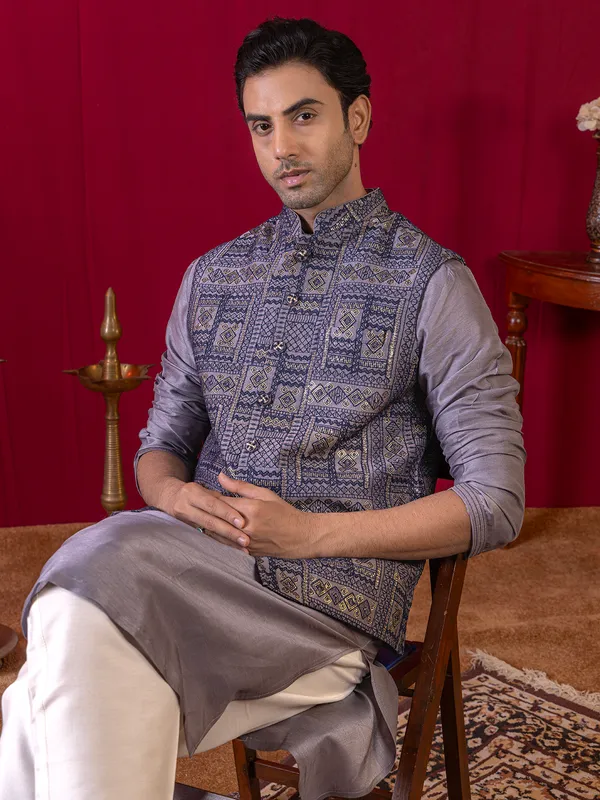 Light purple silk wedding wear waistcoat set