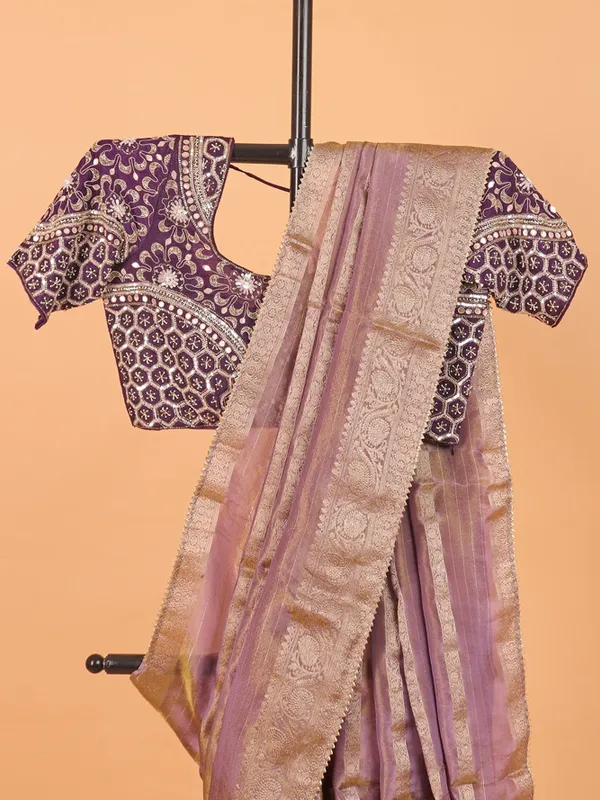 Light purple soft organza saree for women
