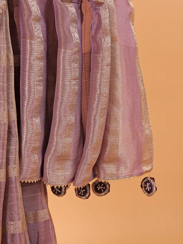 Light purple soft organza saree for women
