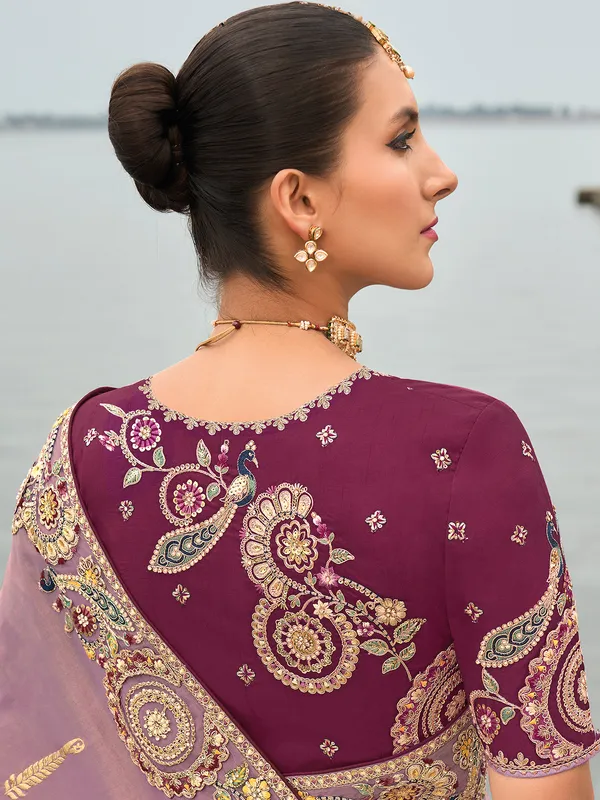 Light purple tissue silk saree with embellishments