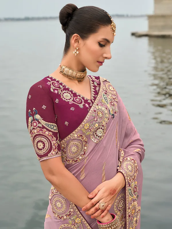 Light purple tissue silk saree with embellishments