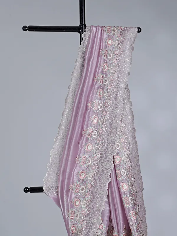 Light purple tissue silk saree with thread beauty