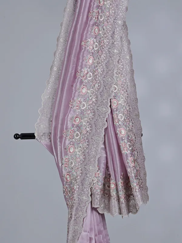 Light purple tissue silk saree with thread beauty