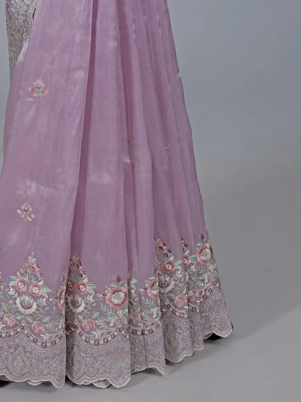 Light purple tissue silk saree with thread beauty