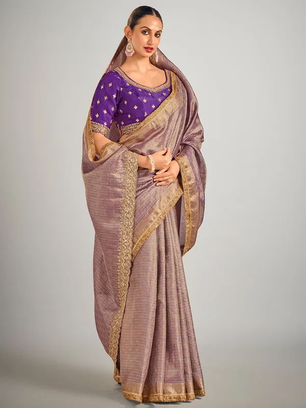 Light purple tissue silk zari weaving saree