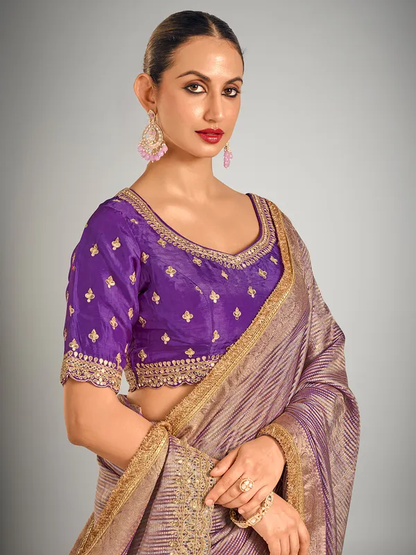 Light purple tissue silk zari weaving saree