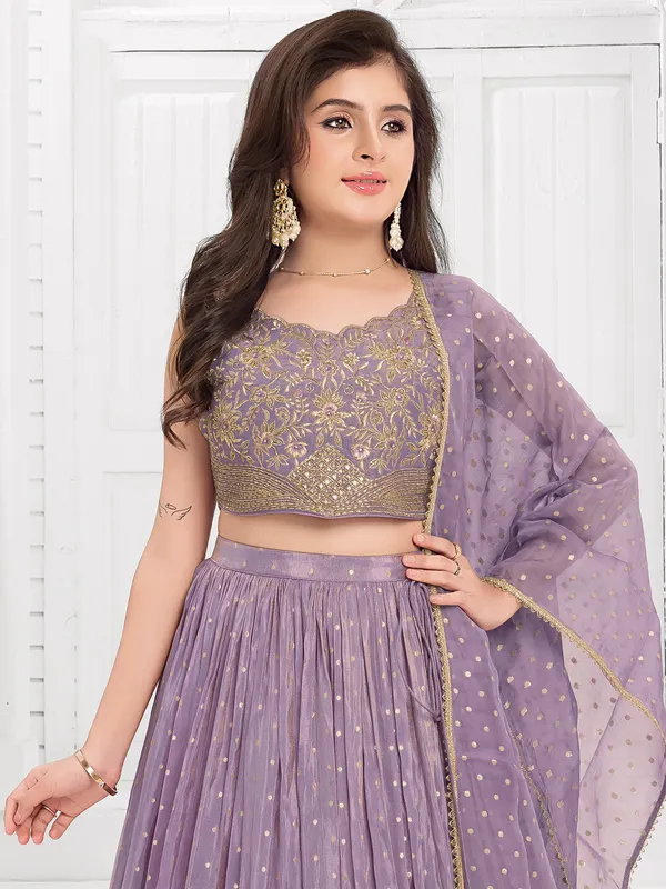 Light purple zari worked silk lehenga choli