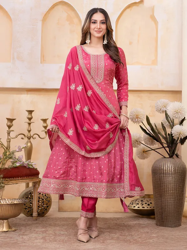 Light red silk salwar suit for festival