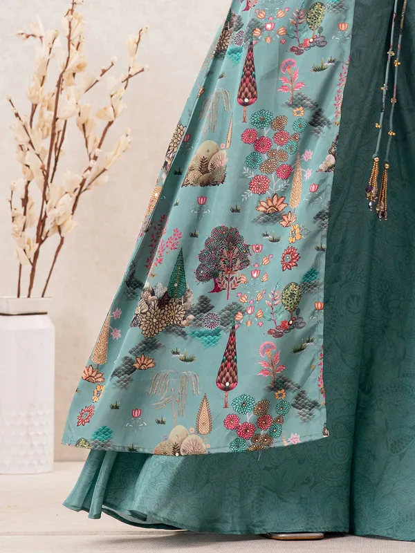 Light teal green jacket style salwar suit with palazzo
