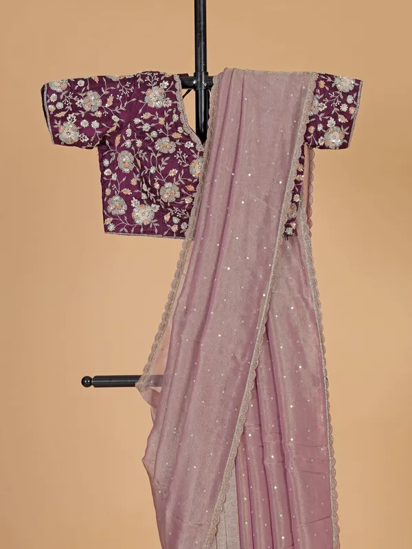 Light violet saree with ready made blouse