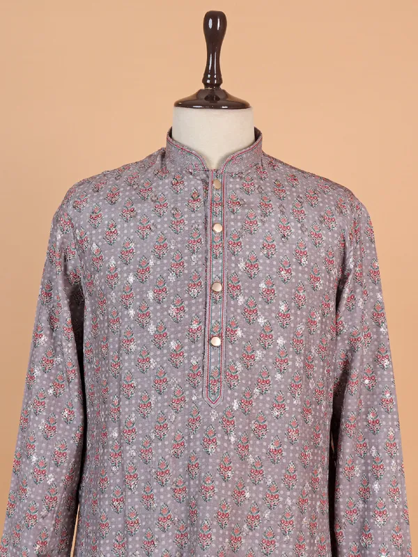 Light wine cotton festive wear kurta suit  for men