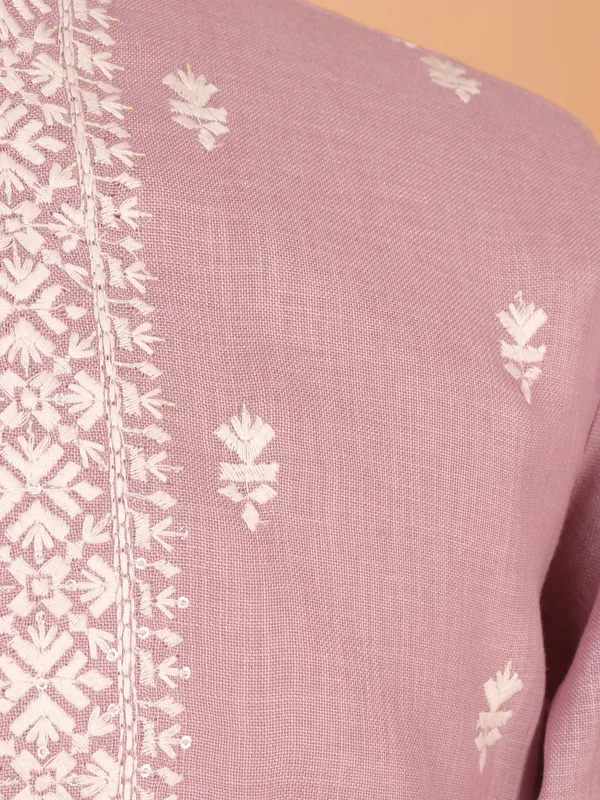 Light wine cotton kurta suit for men