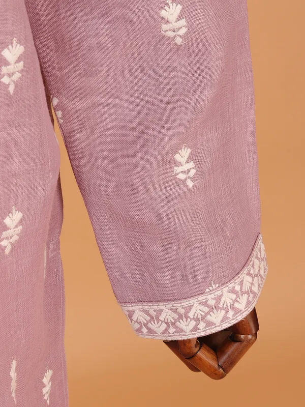 Light wine cotton kurta suit for men