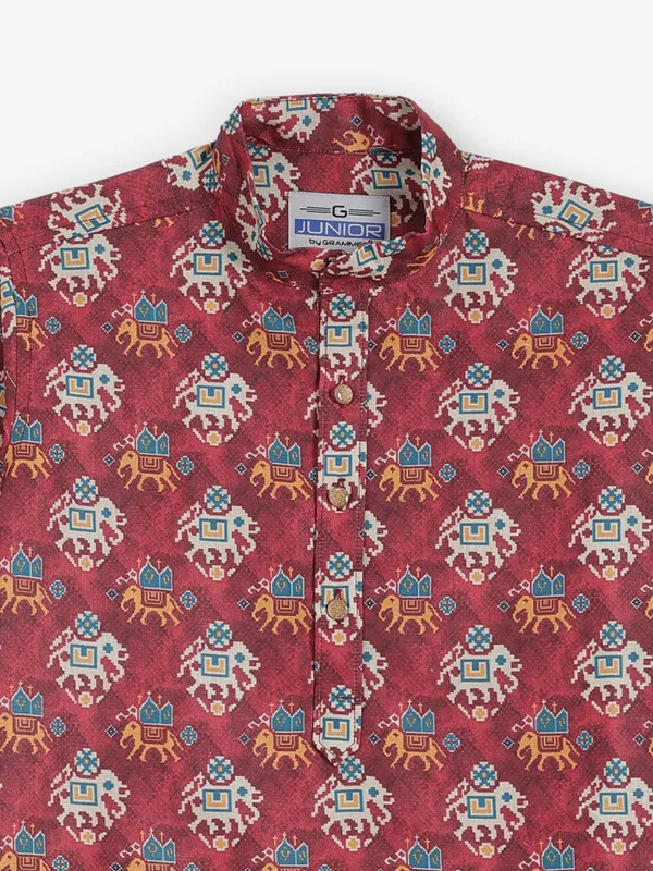 Light wine printed cotton silk kurta