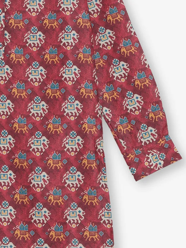 Light wine printed cotton silk kurta