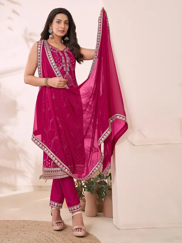 Light wine silk salwar suit with sleeveless style