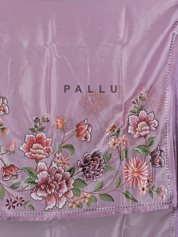 Light wine tissue saree with artistic embroidery