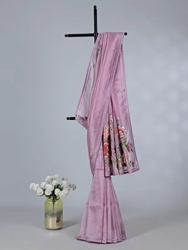 Light wine tissue saree with artistic embroidery